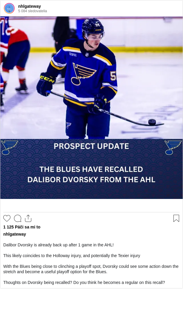 

Dalibor Dvorsky is already back up after 1 game in the AHL!

This likely coincides to the Holloway injury, and potentially the Texier injury

With the Blues being close to clinching a playoff spot, Dvorsky could see some action down the stretch and become a useful playoff option for the Blues.

Thoughts on Dvorsky being recalled? Do you think he becomes a regular on this recall?