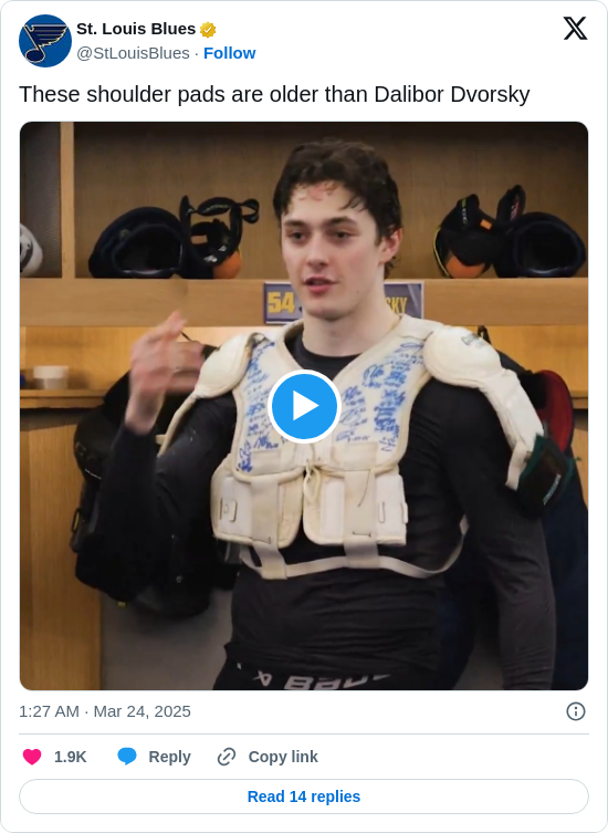 St. Louis Blues: These shoulder pads are older than Dalibor Dvorsky https://t.co/2UWZZJqL71