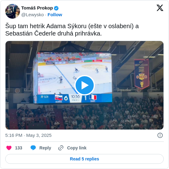 Tomáš Prokop: Šup tam hetrik Adama Sýkoru (ešte v oslabení) a Sebastián Čederle druhá prihrávka. https://t.co/mXru9CEGGb