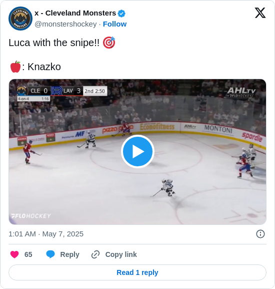 x - Cleveland Monsters: Luca with the snipe!! 🎯 

🍎: Knazko https://t.co/Z3b52m29CO