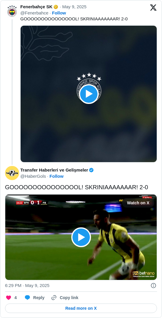 Transfer Haberleri ve Gelişmeler: @Fenerbahce GOOOOOOOOOOOOOOOL! SKRINIAAAAAAAR! 2-0

https://t.co/B4rSleYdmO