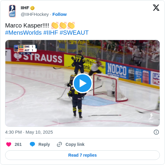 IIHF: Marco Kasper!!!! 👏👏👏
#MensWorlds #IIHF #SWEAUT https://t.co/RF6fvCIKiY