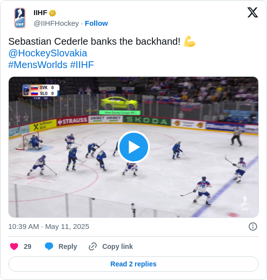 IIHF: Sebastian Cederle banks the backhand! 💪 @HockeySlovakia 
#MensWorlds #IIHF https://t.co/yT3RRdKo8r