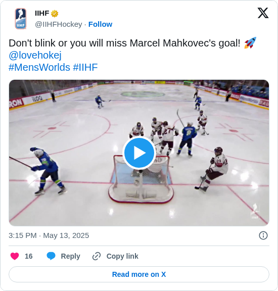 IIHF: Don't blink or you will miss Marcel Mahkovec's goal! 🚀@lovehokej  
#MensWorlds #IIHF https://t.co/fOViD6Qi8L