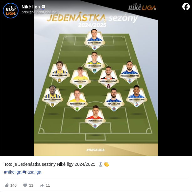 Niké liga: Toto je Jedenástka sezóny Niké ligy 2024/2025! 🔝👏

 #nikeliga </hashtag/nikeliga?__eep__=6&fref=mentions&ref=embed_post> #nasaliga </hashtag/nasaliga?__eep__=6&fref=mentions&ref=embed_post>


