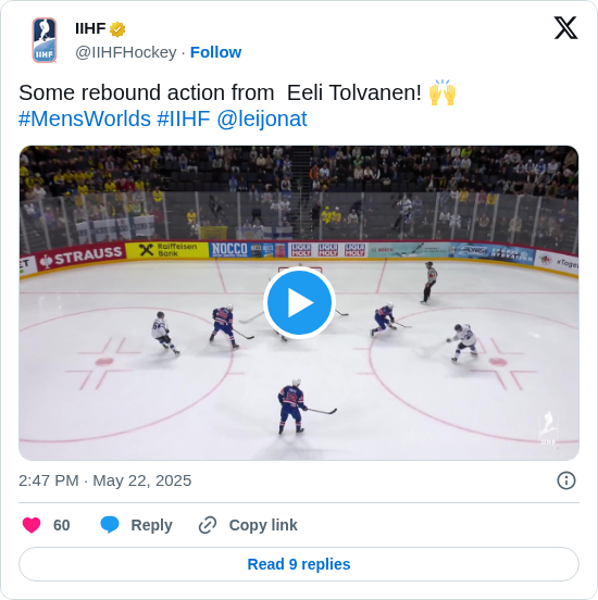 IIHF: Some rebound action from  Eeli Tolvanen! 🙌
#MensWorlds #IIHF @leijonat https://t.co/J9tit80I9b