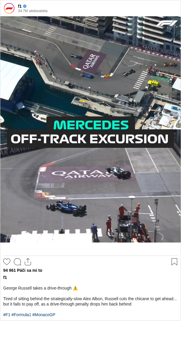 

George Russell takes a drive-through ⚠️

Tired of sitting behind the strategically-slow Alex Albon, Russell cuts the chicane to get ahead... but it fails to pay off, as a drive-through penalty drops him back behind

#F1 #Formula1 #MonacoGP