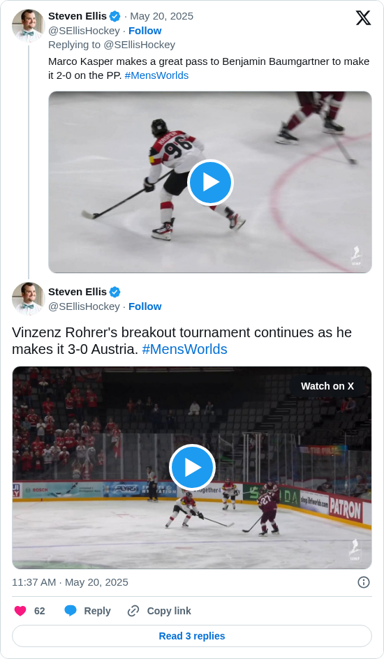 Steven Ellis: Vinzenz Rohrer's breakout tournament continues as he makes it 3-0 Austria. #MensWorlds https://t.co/W1tLQ6FPDm