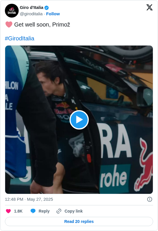 Giro d'Italia: 🩷 Get well soon, Primož

#GirodItalia https://t.co/gNogW35c8g