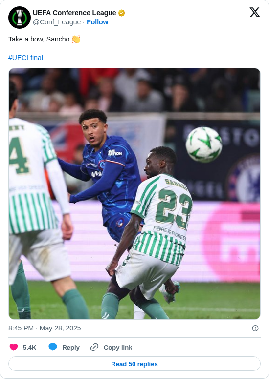 UEFA Conference League: Take a bow, Sancho 👏

#UECLfinal https://t.co/F0PXjL8u9M