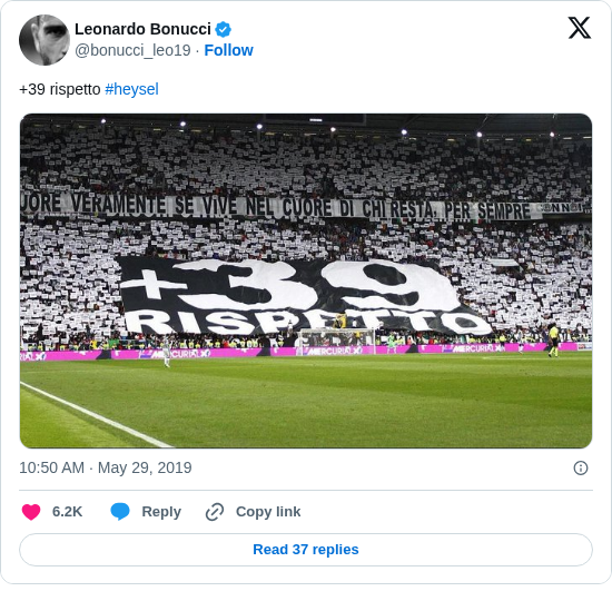 Leonardo Bonucci: +39 rispetto #heysel https://t.co/2yF6B4uaaw
