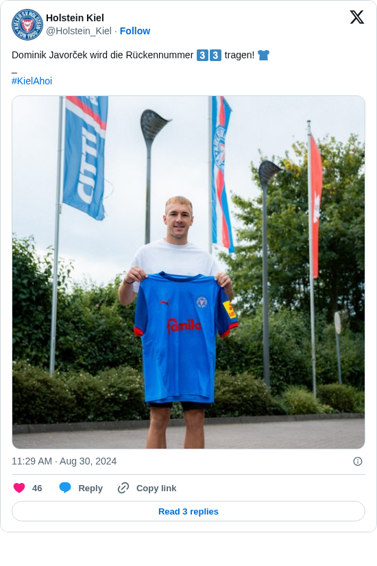 Holstein Kiel: Dominik Javorček wird die Rückennummer 3️⃣3️⃣ tragen! 👕
_
#KielAhoi https://t.co/r3MLuFDSC0