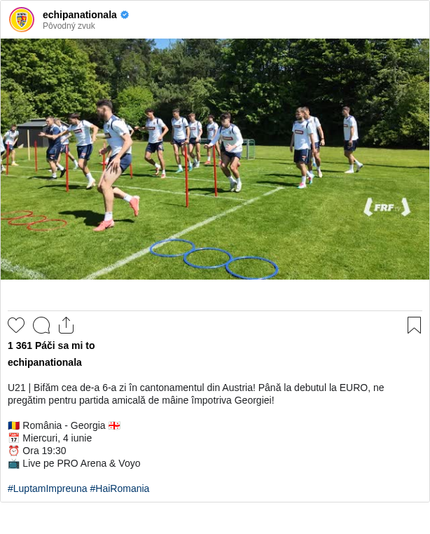 

U21 | Bifăm cea de-a 6-a zi în cantonamentul din Austria! Până la debutul la EURO, ne pregătim pentru partida amicală de mâine împotriva Georgiei!

🇷🇴 România - Georgia 🇬🇪
📅 Miercuri, 4 iunie
⏰ Ora 19:30
📺 Live pe PRO Arena & Voyo

#LuptamImpreuna #HaiRomania