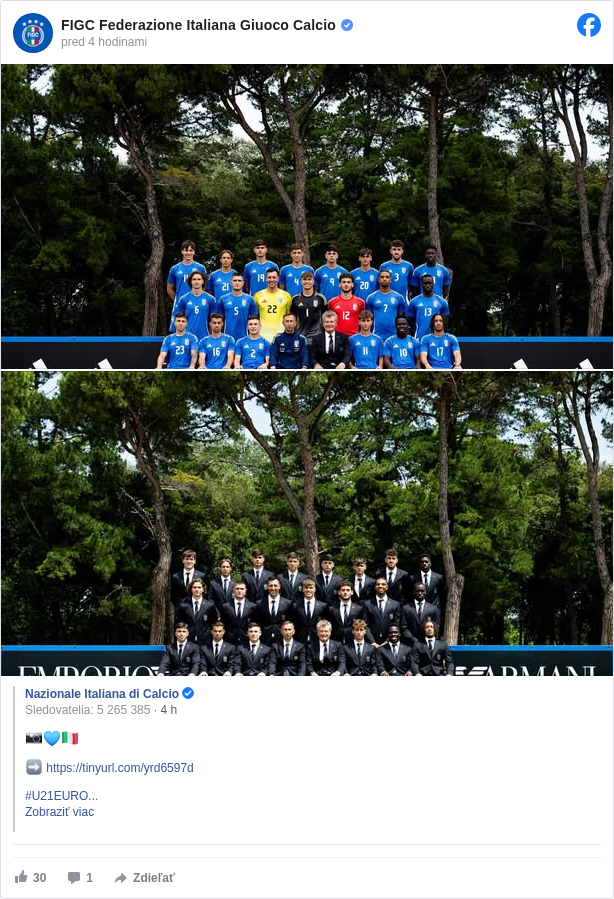FIGC Federazione Italiana Giuoco Calcio: 📸💙🇮🇹

 ➡️ https://tinyurl.com/yrd6597d <https://l.facebook.com/l.php?u=https%3A%2F%2Ftinyurl.com%2Fyrd6597d&h=AT30SjyGt6ZlNV2C3yvJR8LfygG6ssOGWAabO9kCeHGacIIDL_s94XltxinQzuryXmAN4br_ulQjjp5k3uq6HyRiAaIaAXdvXE7Iaqo_907vhYzIkGD3DRCU4qKmqmoQNuYq8M4UqMZXkB3->

 #U21EURO </hashtag/u21euro?__eep__=6&fref=mentions&ref=embed_post>
 #Under21 </hashtag/under21?__eep__=6&fref=mentions&ref=embed_post> #Azzurrini </hashtag/azzurrini?__eep__=6&fref=mentions&ref=embed_post> #VivoAzzurro </hashtag/vivoazzurro?__eep__=6&fref=mentions&ref=embed_post>

