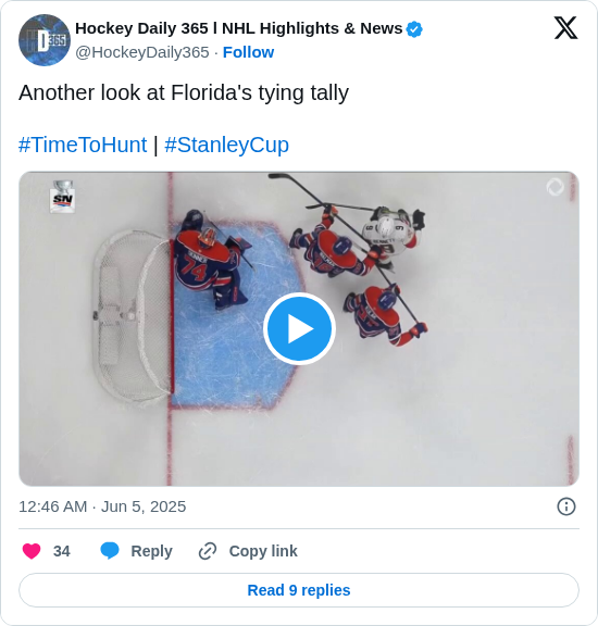Hockey Daily 365 l NHL Highlights & News: Another look at Florida's tying tally

#TimeToHunt | #StanleyCup https://t.co/uZoueQ3caD