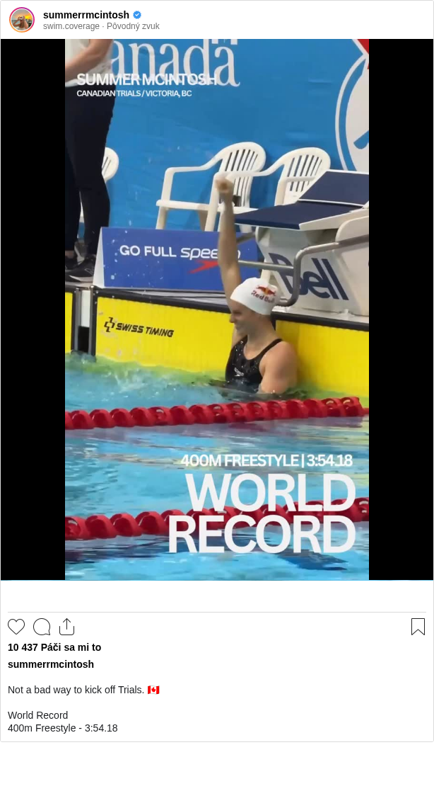 

Not a bad way to kick off Trials. 🇨🇦

World Record
400m Freestyle - 3:54.18