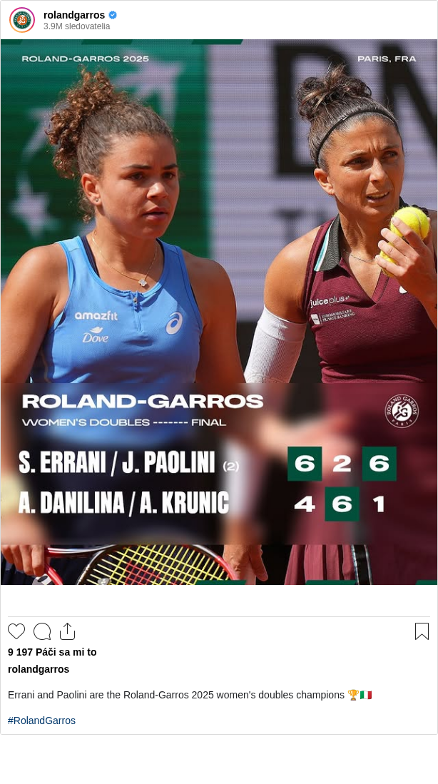 

Errani and Paolini are the Roland-Garros 2025 women's doubles champions 🏆🇮🇹

#RolandGarros