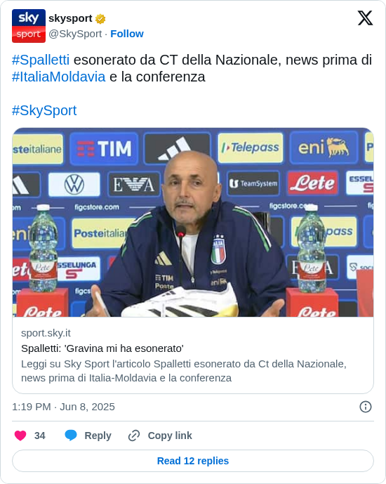 skysport: #Spalletti esonerato da CT della Nazionale, news prima di #ItaliaMoldavia e la conferenza

#SkySport 

https://t.co/wi37N0IdzU