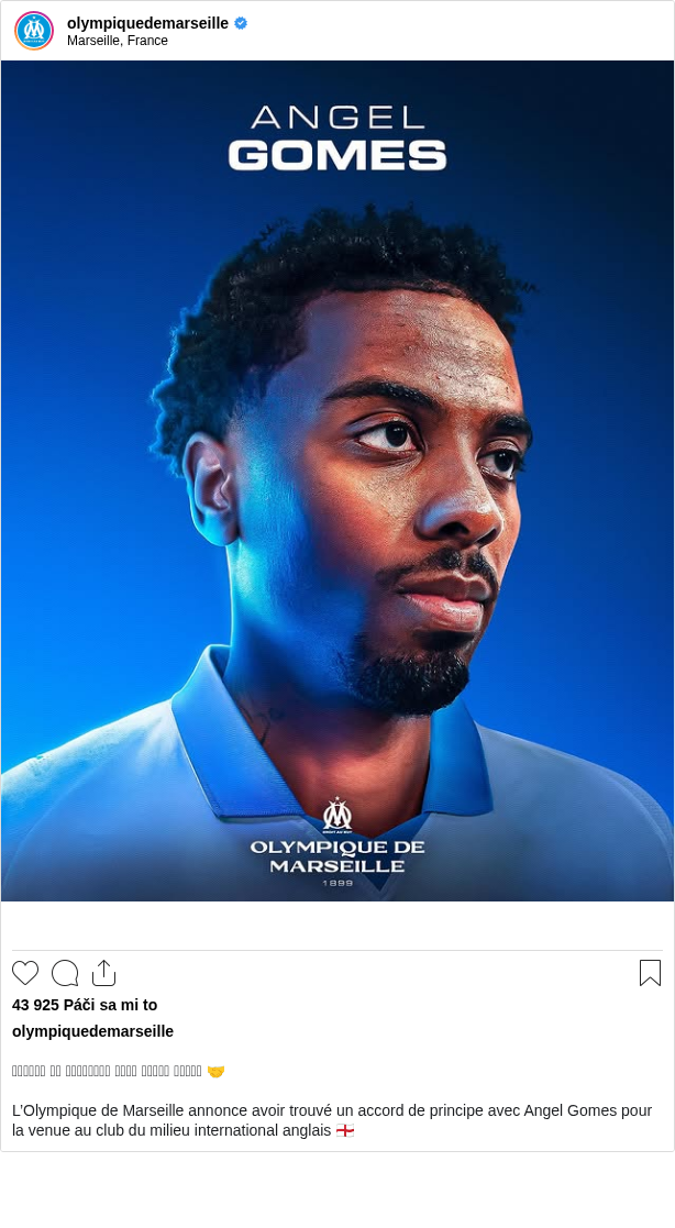 

𝐀𝐜𝐜𝐨𝐫𝐝 𝐝𝐞 𝐩𝐫𝐢𝐧𝐜𝐢𝐩𝐞 𝐩𝐨𝐮𝐫 𝐀𝐧𝐠𝐞𝐥 𝐆𝐨𝐦𝐞𝐬 🤝

L’Olympique de Marseille annonce avoir trouvé un accord de principe avec Angel Gomes pour la venue au club du milieu international anglais 🏴󠁧󠁢󠁥󠁮󠁧󠁿