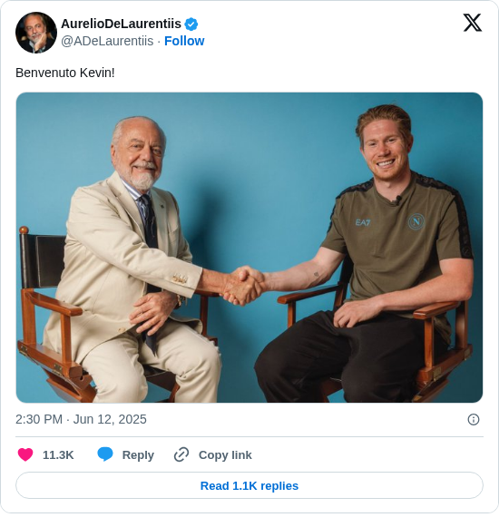 AurelioDeLaurentiis: Benvenuto Kevin! https://t.co/0SCeSfY2f2