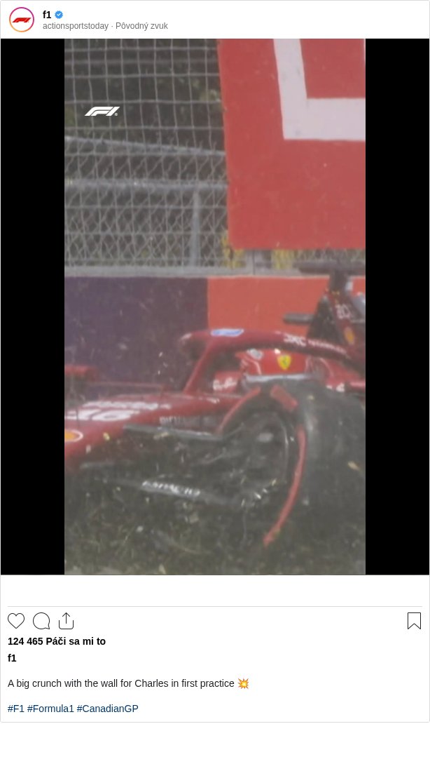 

A big crunch with the wall for Charles in first practice 💥

#F1 #Formula1 #CanadianGP