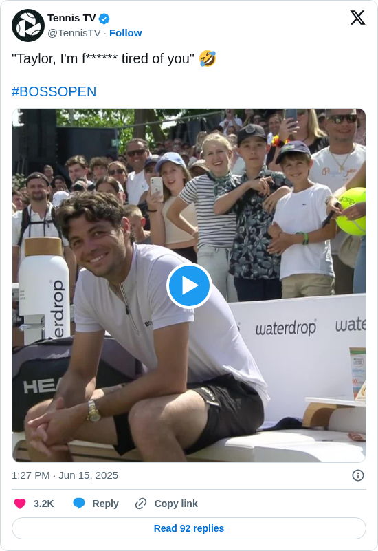Tennis TV: "Taylor, I'm f****** tired of you" 🤣

#BOSSOPEN https://t.co/Qqw2roz5tn