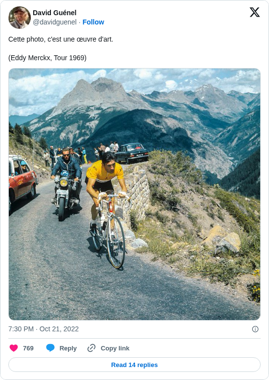 David Guénel: Cette photo, c'est une œuvre d'art.

(Eddy Merckx, Tour 1969) https://t.co/VI88QuKQ8w