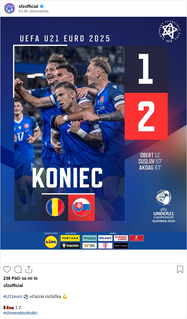 

#U21euro ⚽ víťazná rozlúčka 💪

🇷🇴🇸🇰 1:2
#slovenskisokolici