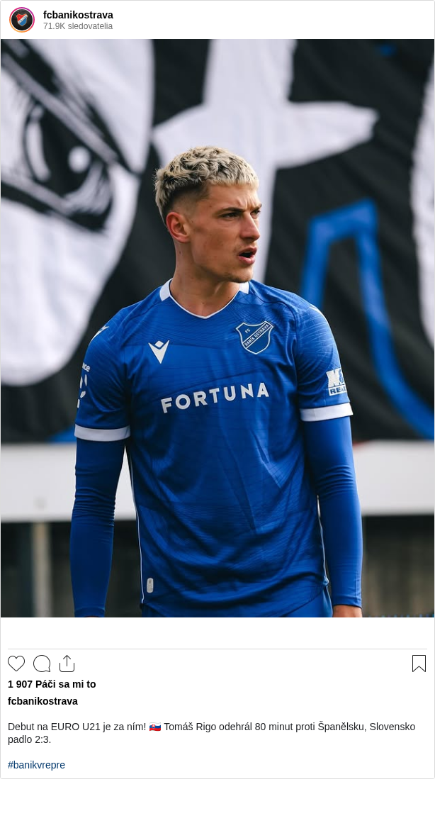 

Debut na EURO U21 je za ním! 🇸🇰 Tomáš Rigo odehrál 80 minut proti Španělsku, Slovensko padlo 2:3.

#banikvrepre