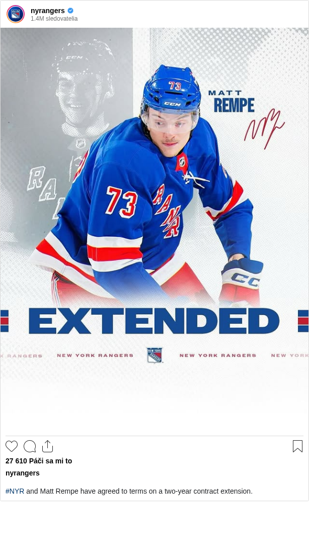 

#NYR and Matt Rempe have agreed to terms on a two-year contract extension.