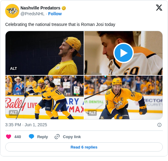 Nashville Predators: Celebrating the national treasure that is Roman Josi today https://t.co/IsQV0SrrSb