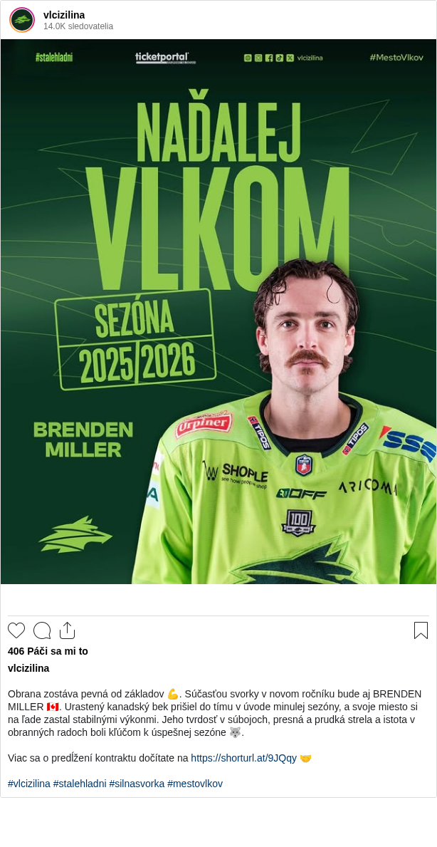 

Obrana zostáva pevná od základov 💪. Súčasťou svorky v novom ročníku bude aj BRENDEN MILLER 🇨🇦. Urastený kanadský bek prišiel do tímu v úvode minulej sezóny, a svoje miesto si na ľade zastal stabilnými výkonmi. Jeho tvrdosť v súbojoch, presná a prudká strela a istota v obranných radoch boli kľúčom k úspešnej sezóne 🐺.

Viac sa o predĺžení kontraktu dočítate na https://shorturl.at/9JQqy 🤝

#vlcizilina #stalehladni #silnasvorka #mestovlkov