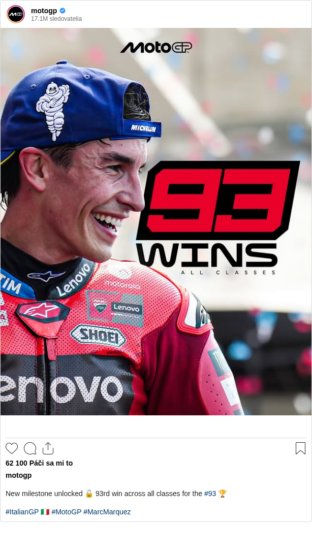 

New milestone unlocked 🔓 93rd win across all classes for the #93 🏆

#ItalianGP 🇮🇹 #MotoGP #MarcMarquez