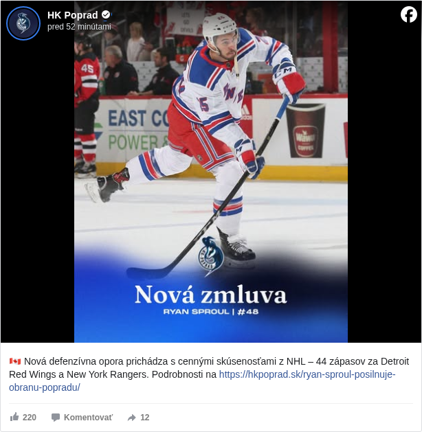 HK Poprad: 🇨🇦 Nová defenzívna opora prichádza s cennými skúsenosťami z NHL – 44 zápasov za Detroit Red Wings a New York Rangers. Podrobnosti na https://hkpoprad.sk/ryan-sproul-posilnuje-obranu-popradu/ <https://l.facebook.com/l.php?u=https%3A%2F%2Fhkpoprad.sk%2Fryan-sproul-posilnuje-obranu-popradu%2F&h=AT1hqtycE6zG-Ti3c8NdzUK-eE-7lZ-VhINhfqvKTPDAm-By1gczBgGWlfSPyIGe_VrZt1nM9DdLQUjEVkHGNOpYs_4ckS9vy_TGOxdHH4W9btlMGPrbEHJ3qP5UJ-g15qQ>

