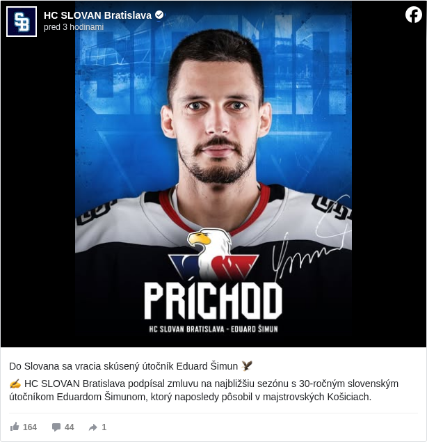 HC SLOVAN Bratislava: Do Slovana sa vracia skúsený útočník Eduard Šimun 🦅

 ✍️ HC SLOVAN Bratislava podpísal zmluvu na najbližšiu sezónu s 30-ročným slovenským útočníkom Eduardom Šimunom, ktorý naposledy pôsobil v majstrovských Košiciach.

