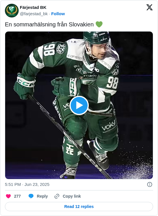 Färjestad BK: En sommarhälsning från Slovakien 💚 https://t.co/D7ULr9bOde