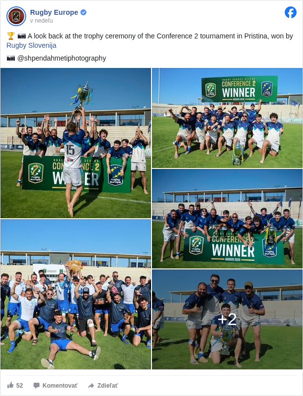 Rugby Europe: 🏆 📸 A look back at the trophy ceremony of the Conference 2 tournament in Pristina, won by Rugby Slovenija <https://www.facebook.com/Slorugby.si?fref=mentions&ref=embed_post> 

 📸 @shpendahmetiphotography


