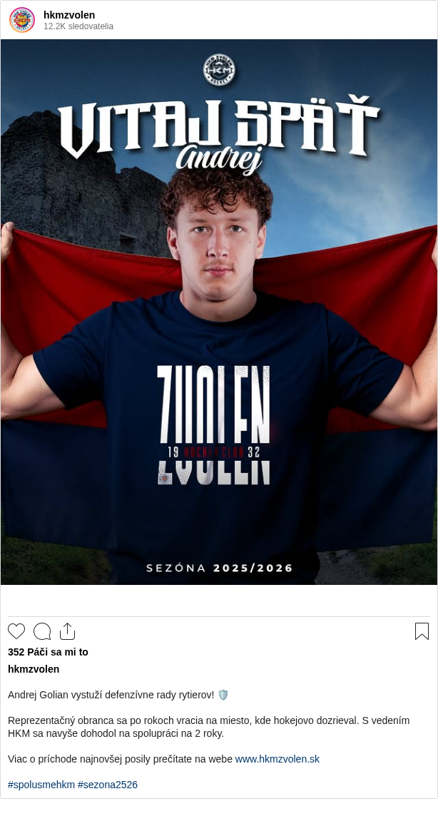 

Andrej Golian vystuží defenzívne rady rytierov! 🛡️

Reprezentačný obranca sa po rokoch vracia na miesto, kde hokejovo dozrieval. S vedením HKM sa navyše dohodol na spolupráci na 2 roky.

Viac o príchode najnovšej posily prečítate na webe www.hkmzvolen.sk

#spolusmehkm #sezona2526