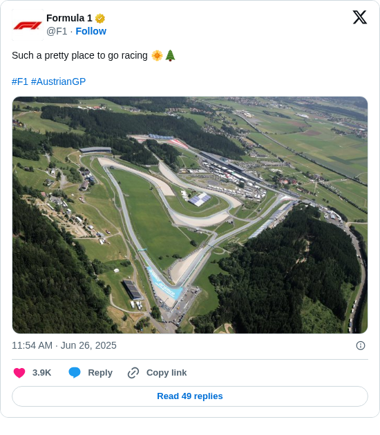 Formula 1: Such a pretty place to go racing 🌼🌲

#F1 #AustrianGP https://t.co/MpokamuSoK