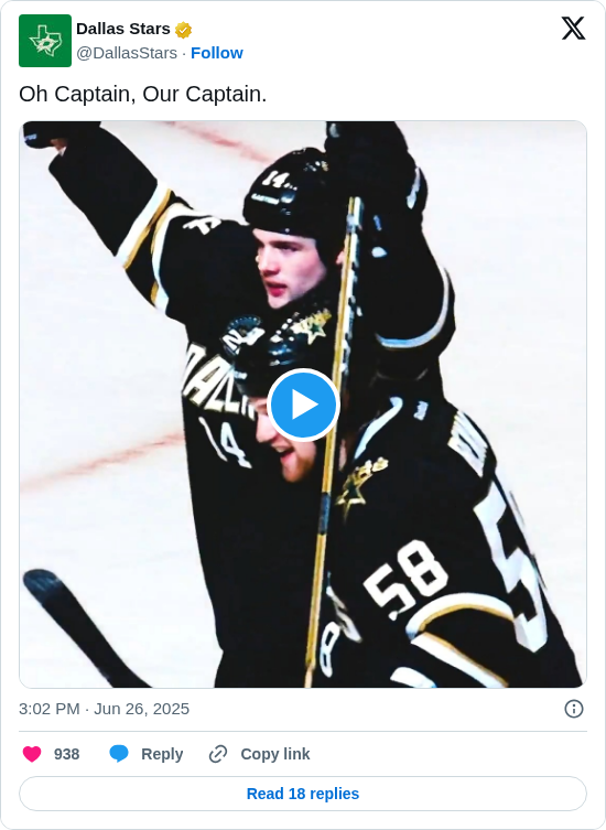 Dallas Stars: Oh Captain, Our Captain. https://t.co/cuzA5lGCSR