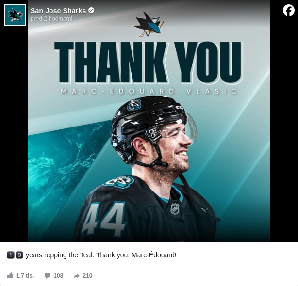 San Jose Sharks: 1️⃣9️⃣ years repping the Teal. Thank you, Marc-Édouard!

