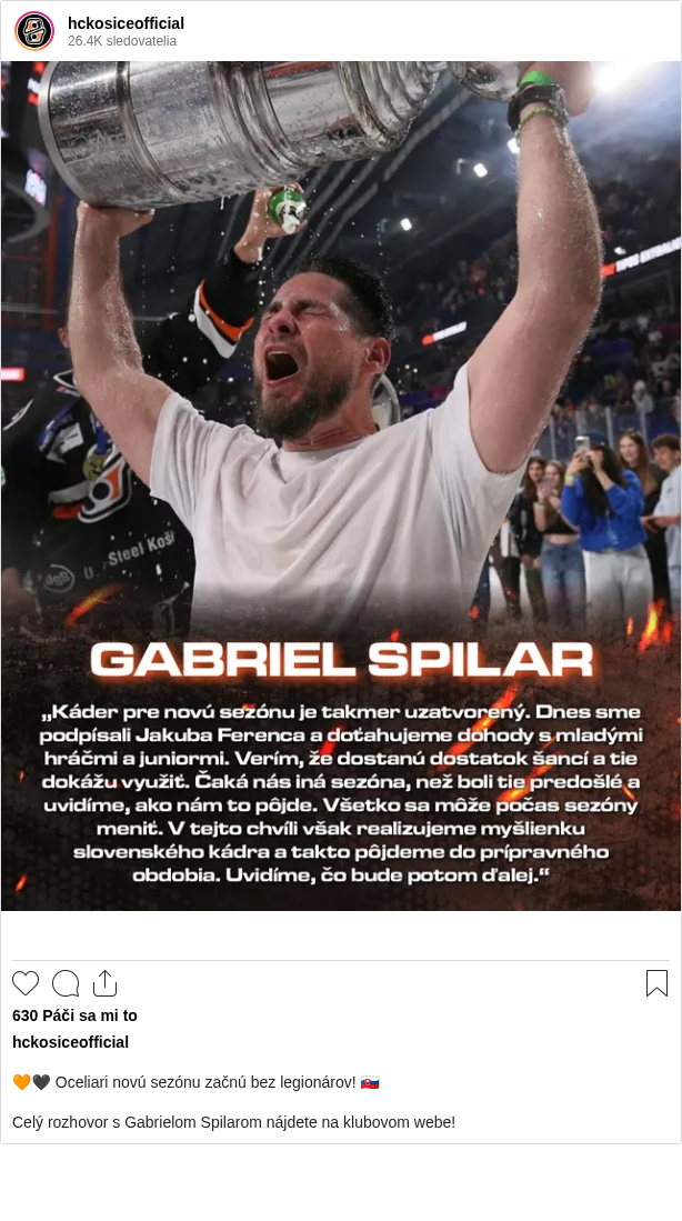 

🧡🖤 Oceliari novú sezónu začnú bez legionárov! 🇸🇰

Celý rozhovor s Gabrielom Spilarom nájdete na klubovom webe!