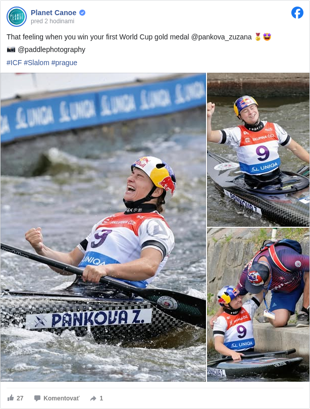 Planet Canoe: That feeling when you win your first World Cup gold medal @pankova_zuzana 🥇🤩

 📸 @paddlephotography 

 #ICF </hashtag/icf?__eep__=6&fref=mentions&ref=embed_post> #Slalom </hashtag/slalom?__eep__=6&fref=mentions&ref=embed_post> #prague </hashtag/prague?__eep__=6&fref=mentions&ref=embed_post>

