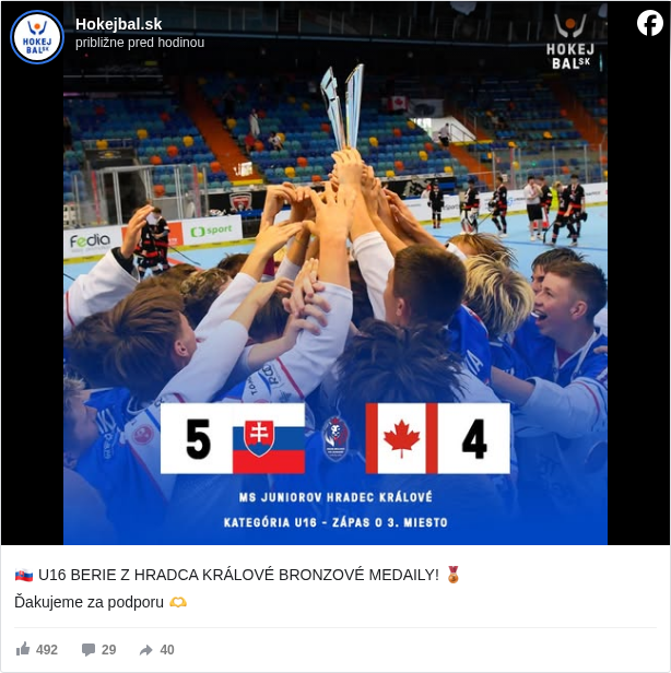 Hokejbal.sk: 🇸🇰 U16 BERIE Z HRADCA KRÁLOVÉ BRONZOVÉ MEDAILY! 🥉

 Ďakujeme za podporu 🫶

