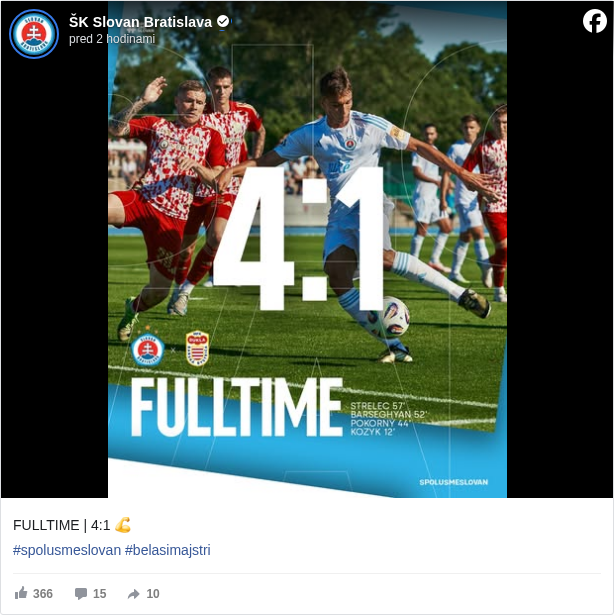 ŠK Slovan Bratislava: FULLTIME | 4:1 💪

 #spolusmeslovan </hashtag/spolusmeslovan?__eep__=6&fref=mentions&ref=embed_post> #belasimajstri </hashtag/belasimajstri?__eep__=6&fref=mentions&ref=embed_post>

