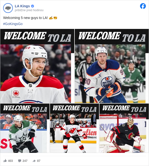 LA Kings: Welcoming 5 new guys to LA! ✍️👑

 #GoKingsGo </hashtag/gokingsgo?__eep__=6&fref=mentions&ref=embed_post>

