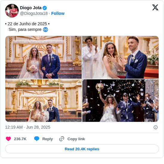 Diogo Jota: • 22 de Junho de 2025 •
   Sim, para sempre ♾️ https://t.co/pZvQwKADgd