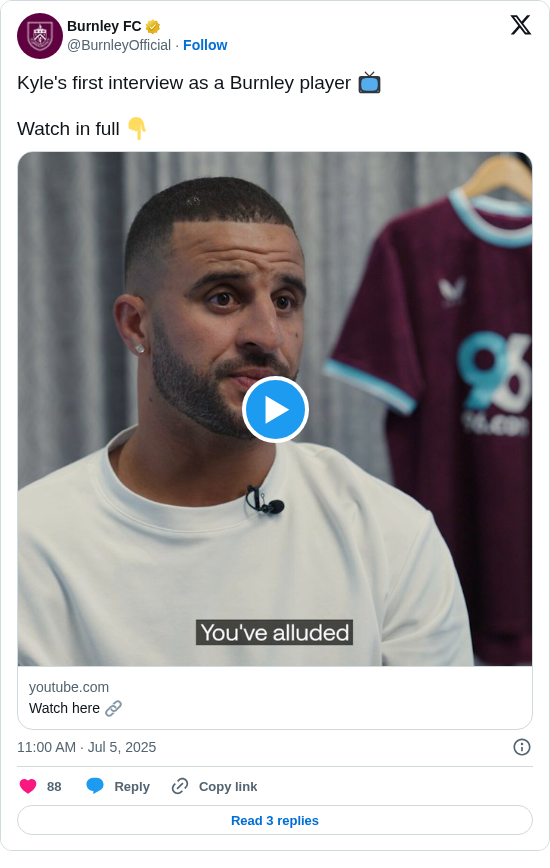 Burnley FC: Kyle's first interview as a Burnley player 📺

Watch in full 👇
