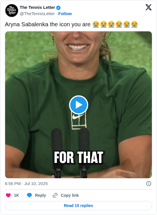 The Tennis Letter: Aryna Sabalenka the icon you are 😭😭😭😭😭😭

 https://t.co/GF2y1ldSWA