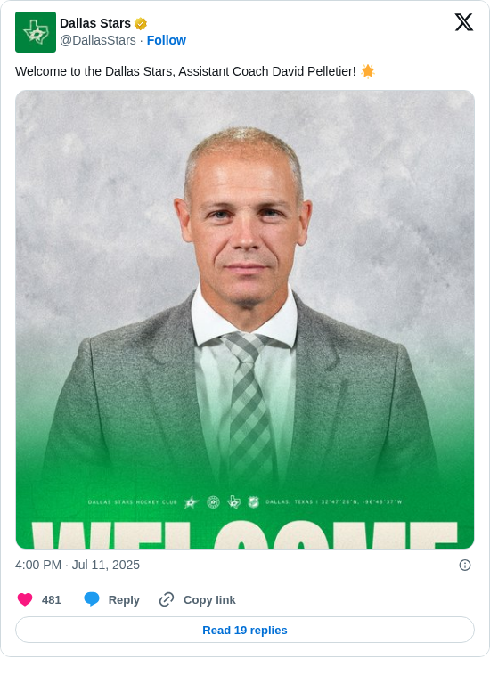 Dallas Stars: Welcome to the Dallas Stars, Assistant Coach David Pelletier! 🌟 https://t.co/92Vqw3wW1b